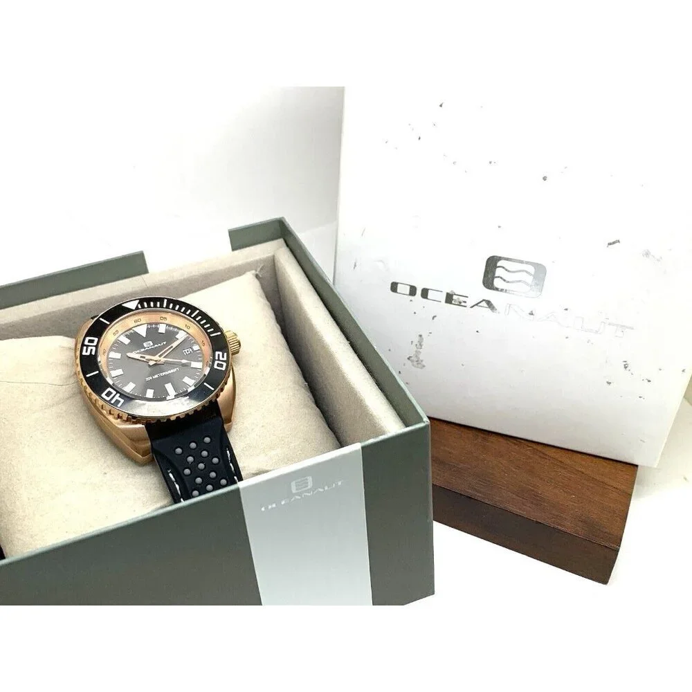 Oceanaut Men's Watch OC0524 Diver Rose Gold Black Gray Dial Rubber Band …